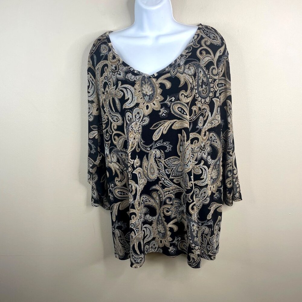 Vintage Mesh Paisley Tunic Top Womens 3X Floral Pullover Knit Business Casual